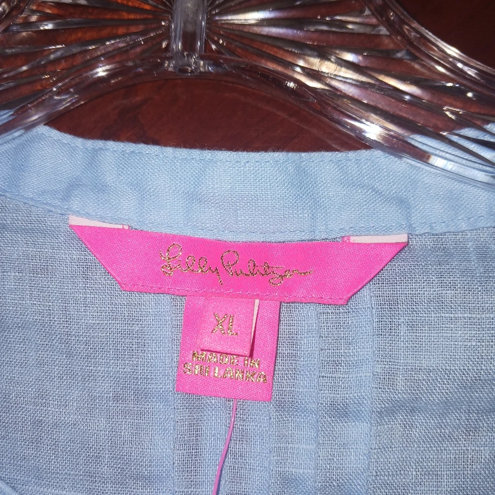 Lilly Pulitzer 100% Linen Sarasota Tunic in Frenchie Blue XL NWT - Picture 6 of 10